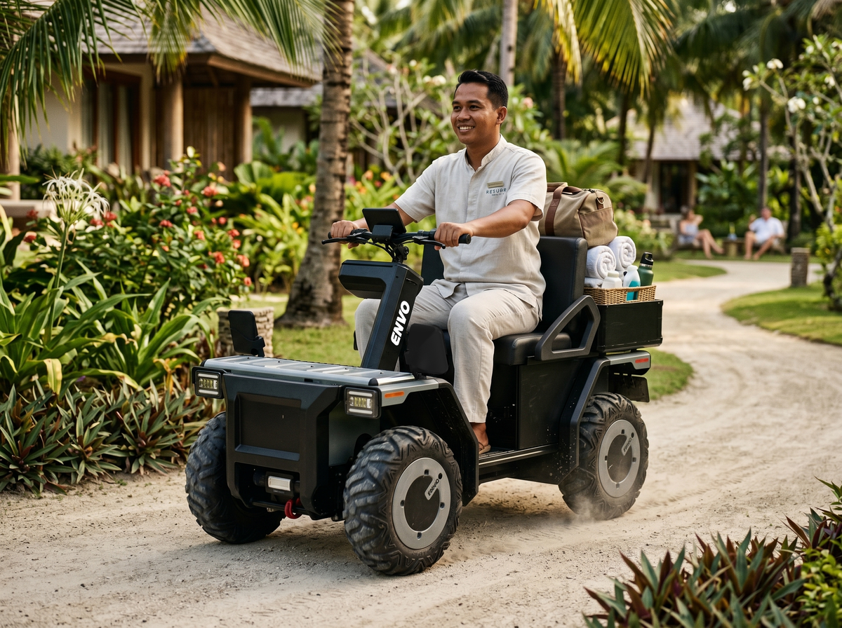 Guest shuttle, rental buggy, and eco-tour EV configurations.